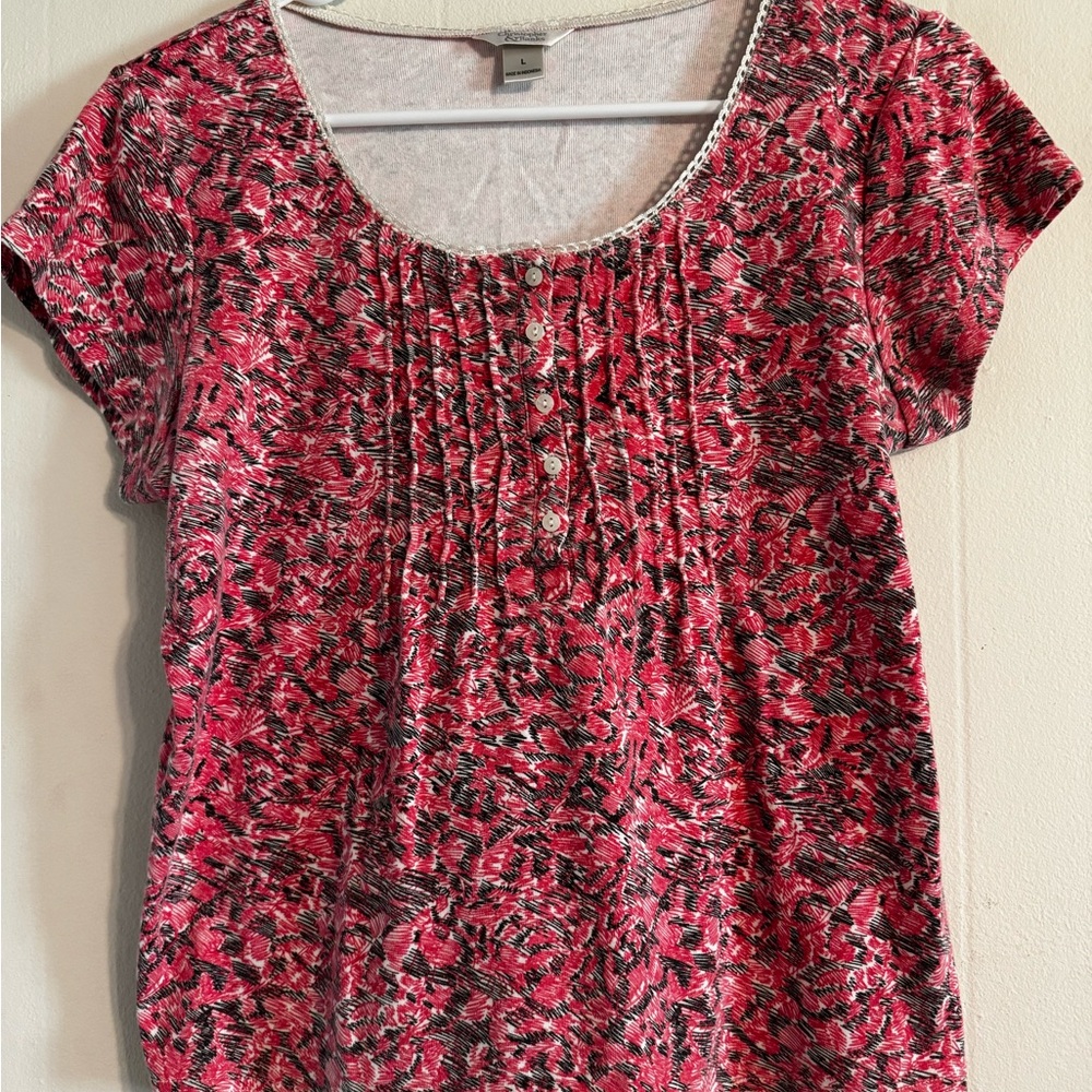 Christopher & Banks Pink and Black Patterned Blouse